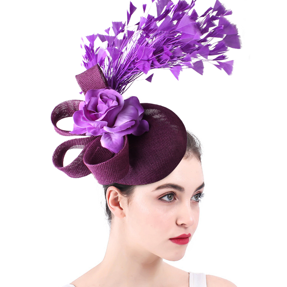 Women'S Fashion Visor - Purple Fascinator Hat For With Rose
