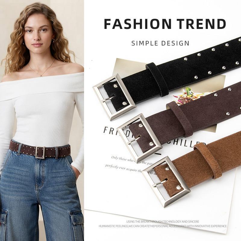 Women'S Real Y2K Fashion - Vintage Suede Real Leather Wide Belt