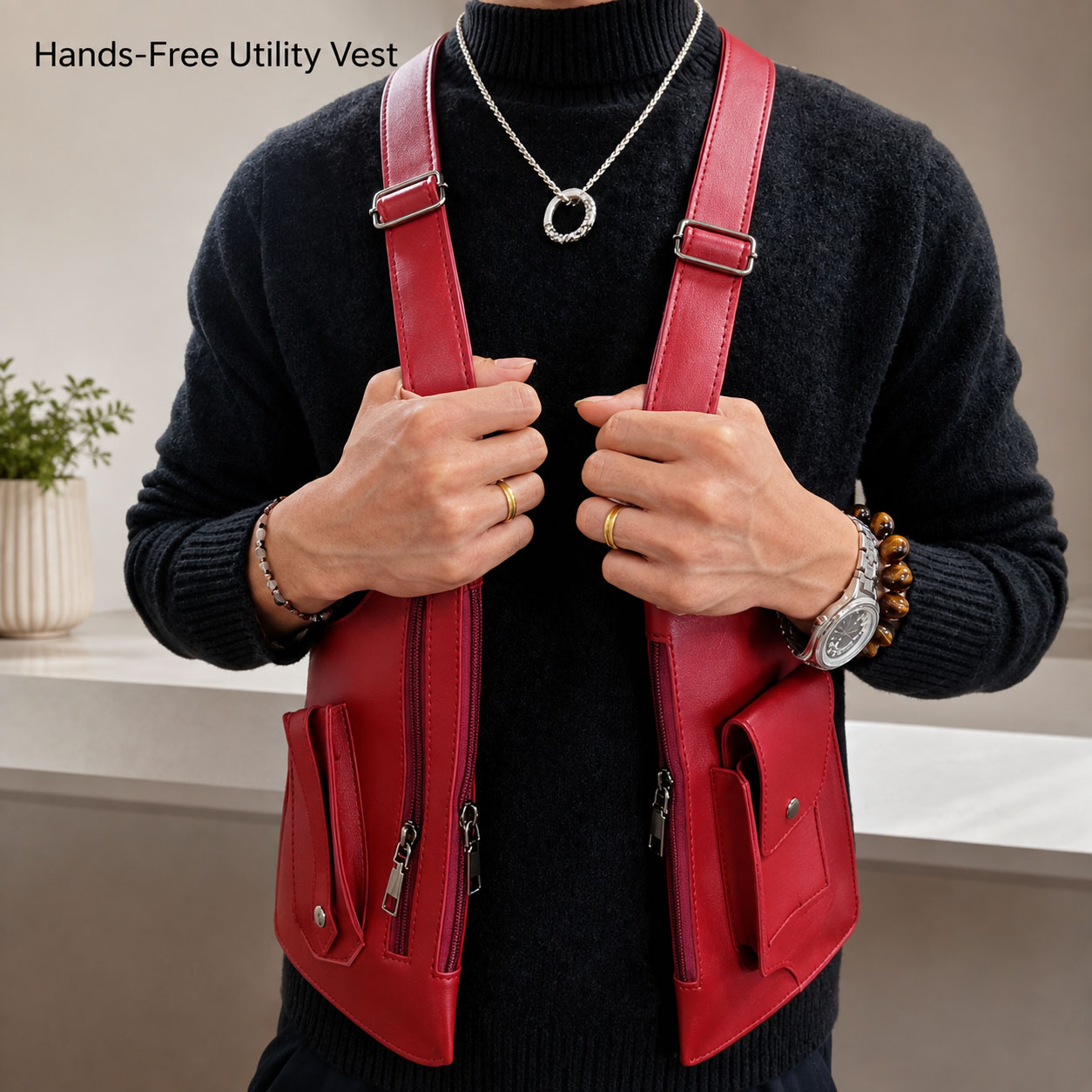 Leather Vest Bag Men Women Uti - Women'S Fashion Utility Vest recension och pris